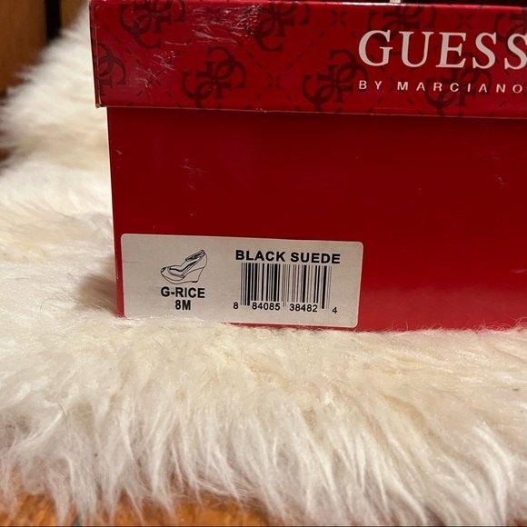 Guess by Marciano Black Suede G-Rice Platform Peep Toe Wedge Sandals Size 8 - Picture 7 of 7